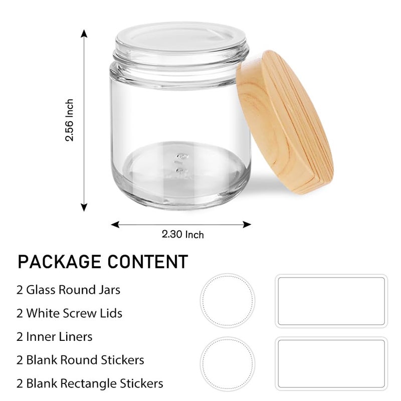 Tecohouse Small Glass Jars with Lids, 4 oz Glass Containers with Plastic Woodgrain Lids & Inner Liners, Reusable Travel Cosmetic Containers for Creams, Makeup, Lotion, Spice- 2 pack - Image 5
